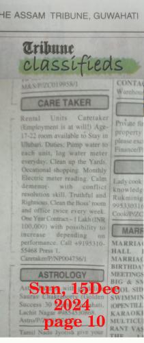 Caretaker Ad - Assam Tribune